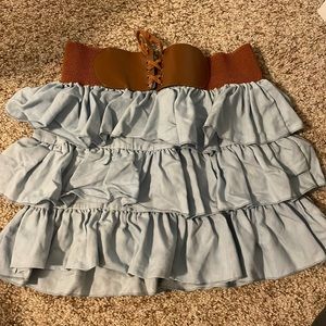 Ruffle light blue Skirt with thick waist band